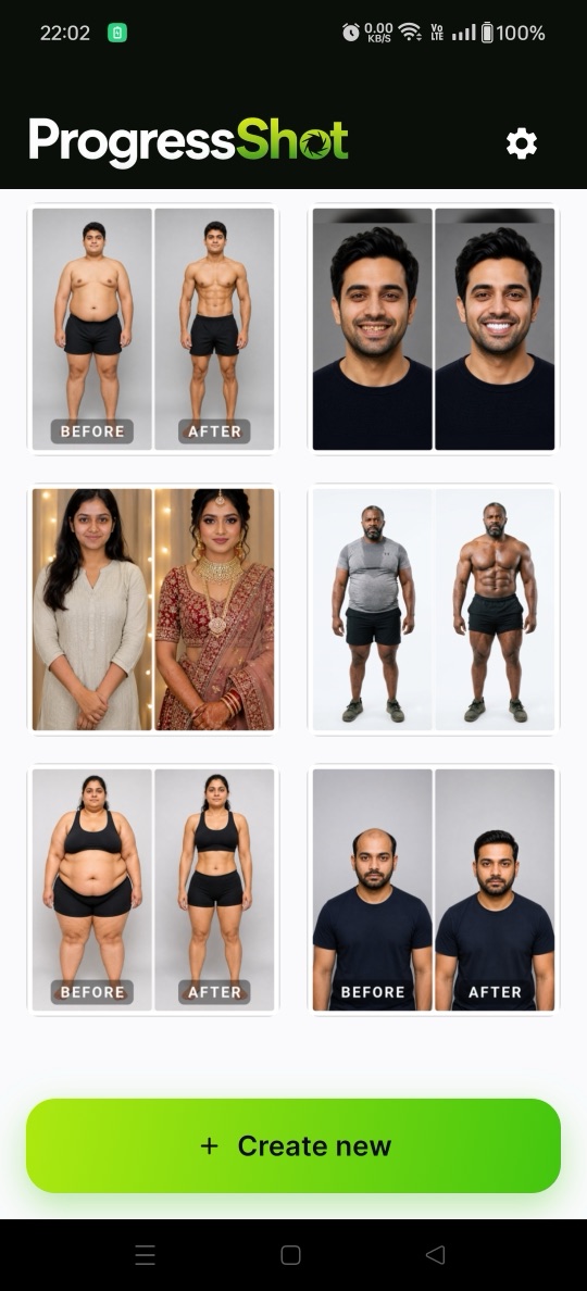 ProgressShot gallery of saved before and after transformations